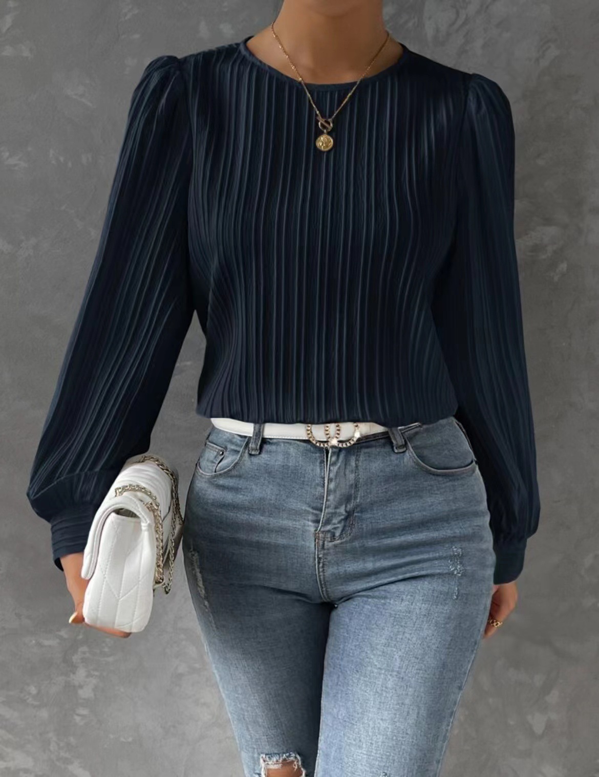 Women's Round Neck Long Sleeve Blouse