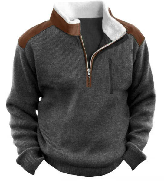 Men's Knitted Sweatshirt Retro Outdoor 1/4 Collar 1/4 Zip Tactical Knit Pullover Sweatshirt