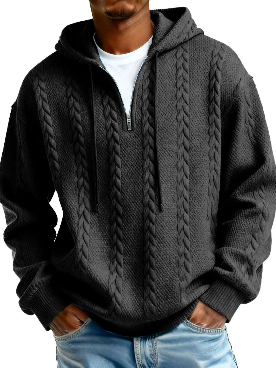 Men's Jacquard Hoodie Pullover Hoodie Sweatshirt Textured Sports