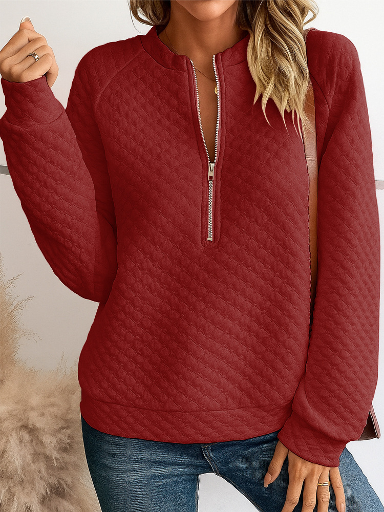 Women's stand-up collar diamond pattern casual long-sleeved shirt