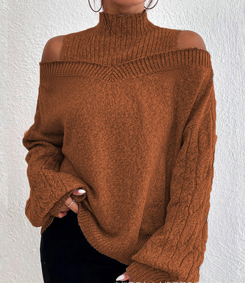 100% Premium Cashmere Women's off-shoulder turtleneck sweater