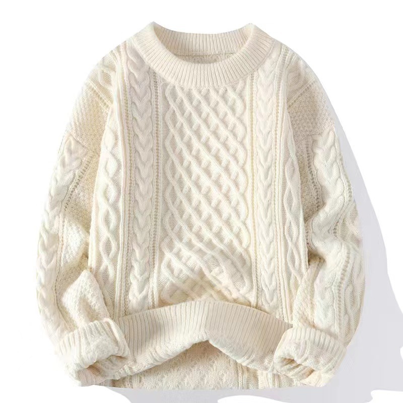 Men's and women's autumn and winter round neck fleece-lined solid color knitted sweaters