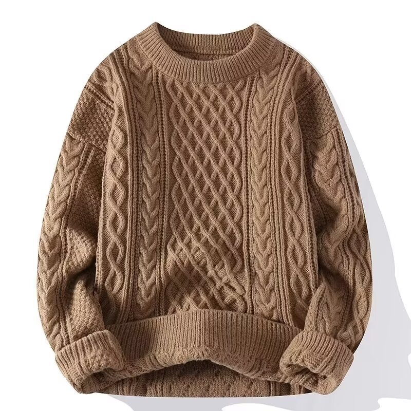 Men's and women's autumn and winter round neck fleece-lined solid color knitted sweaters