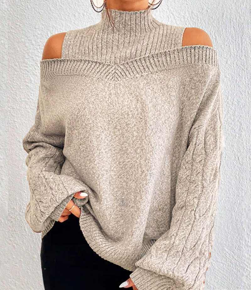 100% Premium Cashmere Women's off-shoulder turtleneck sweater