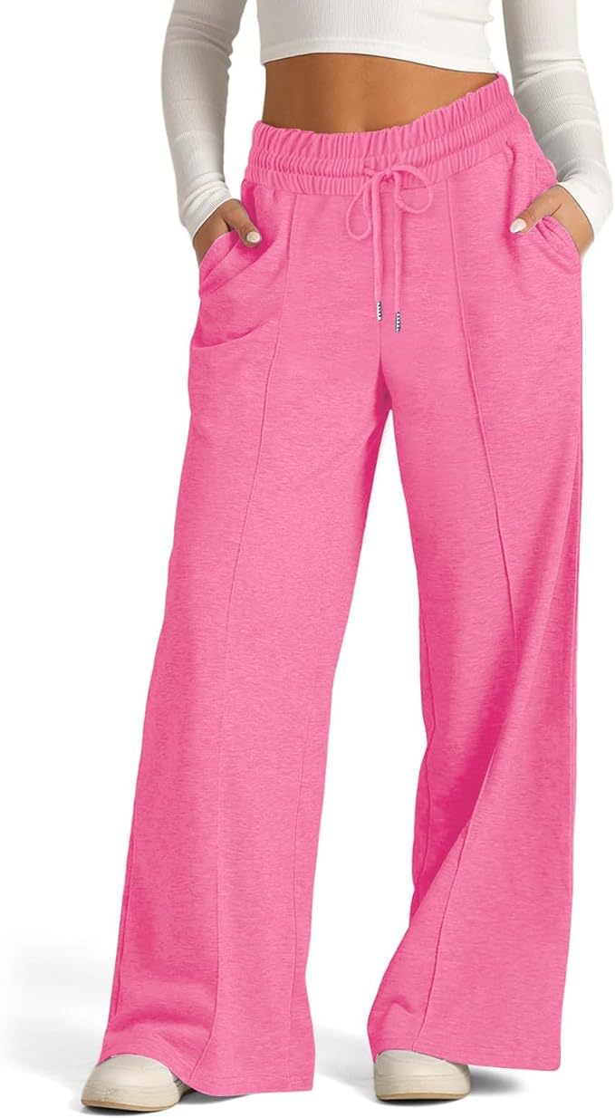 Women's solid color casual wide-leg drawstring elastic waist sweatpants