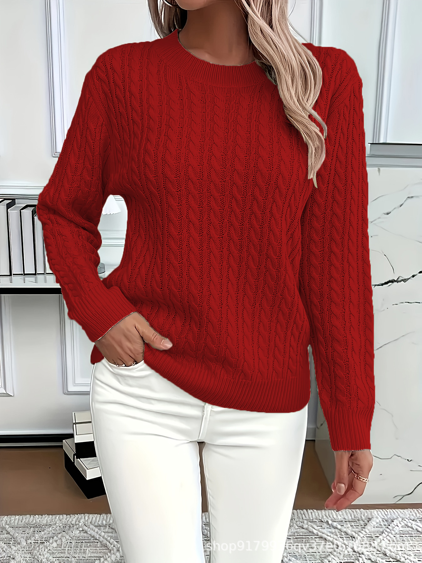 Women's classic cable knit crew neck sweater
