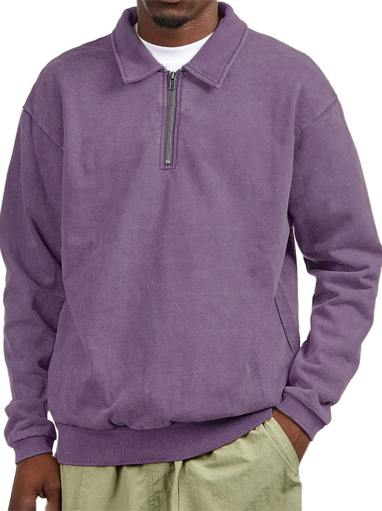 Men's Retro Distressed Collar Zip Long Sleeve Sweatshirt