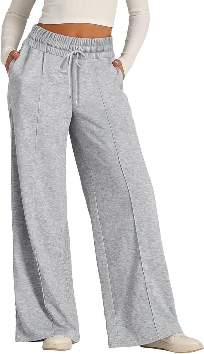 Women's solid color casual wide-leg drawstring elastic waist sweatpants