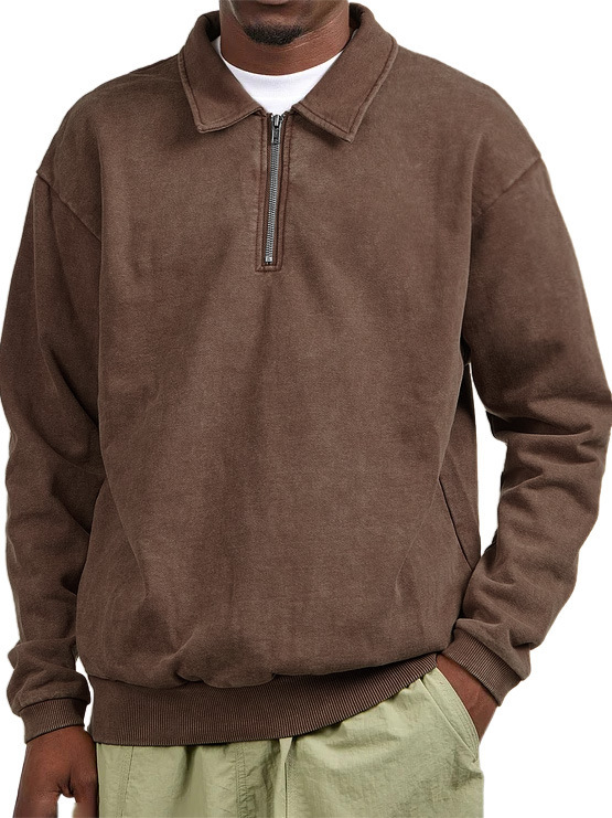 Men's Retro Distressed Collar Zip Long Sleeve Sweatshirt