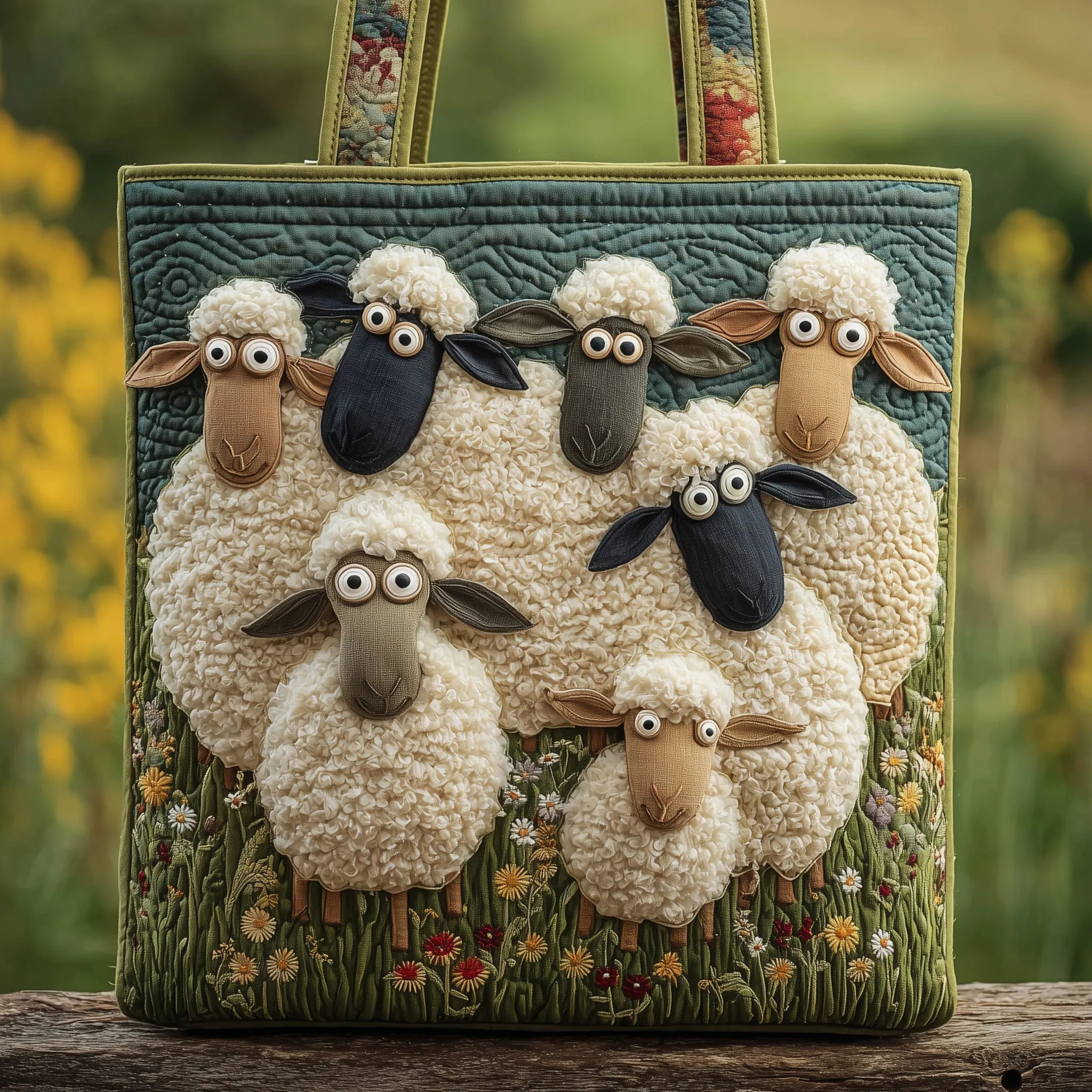 Whimsical Sheep Quilted Tote Bag