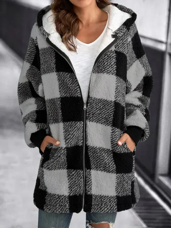 Women's Oversized Hoodie Plaid Loose Overcoat