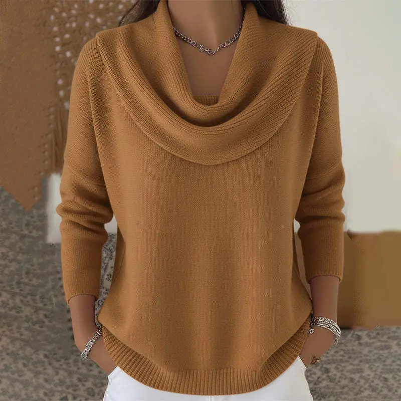 Women's Soft and Elegant Solid Color Ruffled Collar Sweater Top