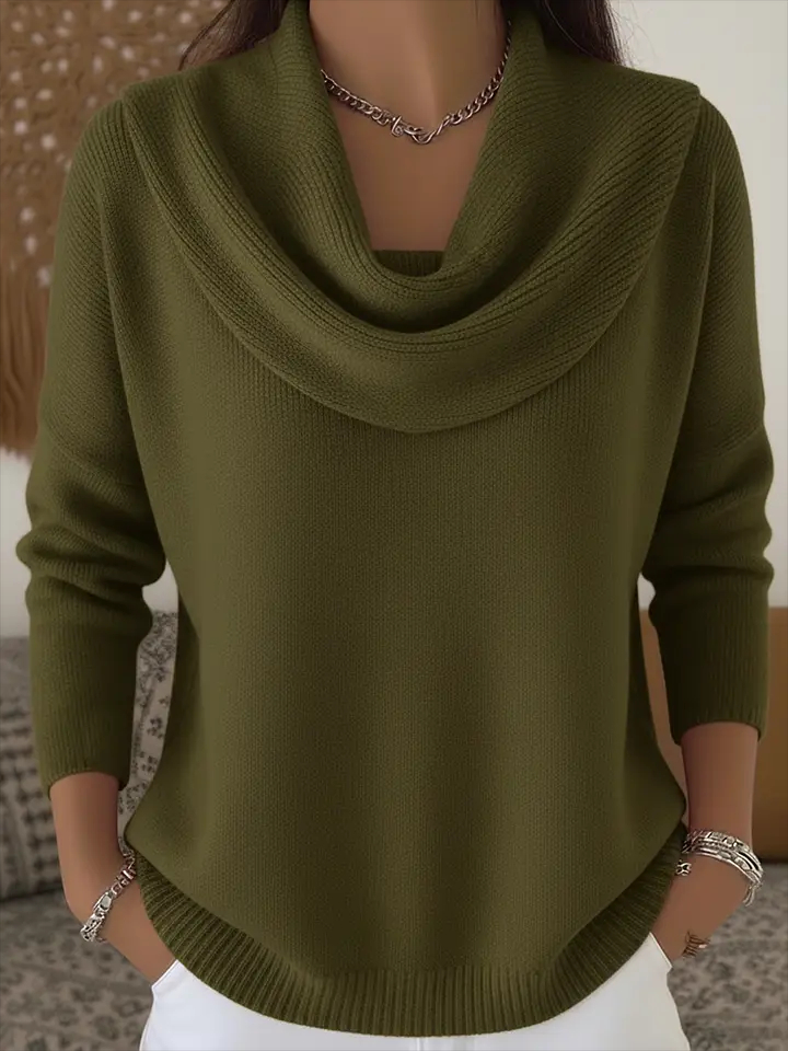 Women's Soft and Elegant Solid Color Ruffled Collar Sweater Top