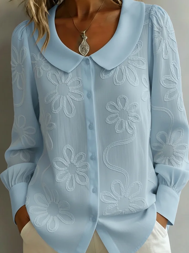 Vintage Peter Pan Collar Embroidered Floral Shirt