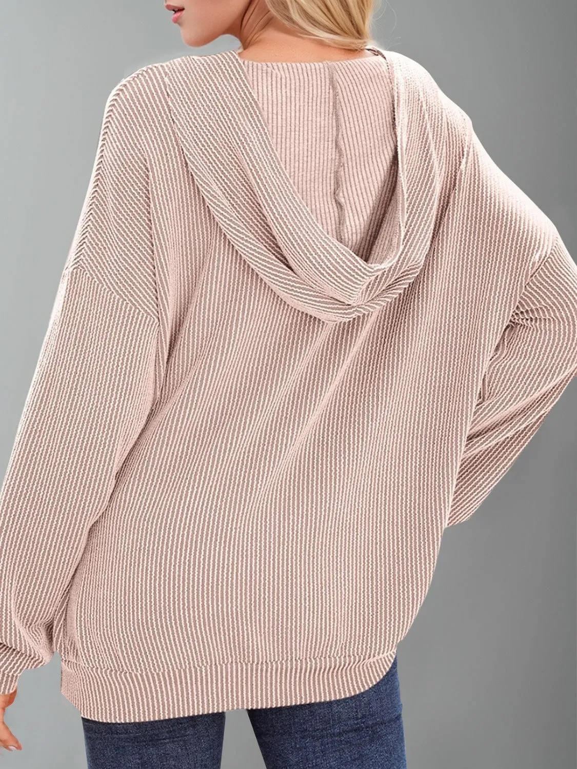 Women's Double Take Textured Kangaroo Pocket Long Sleeve Hoodie