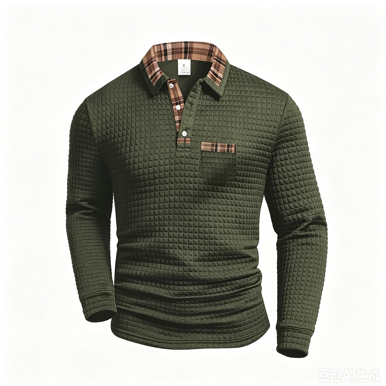 Men's Casual Solid-Color Checkered Polo Shirt