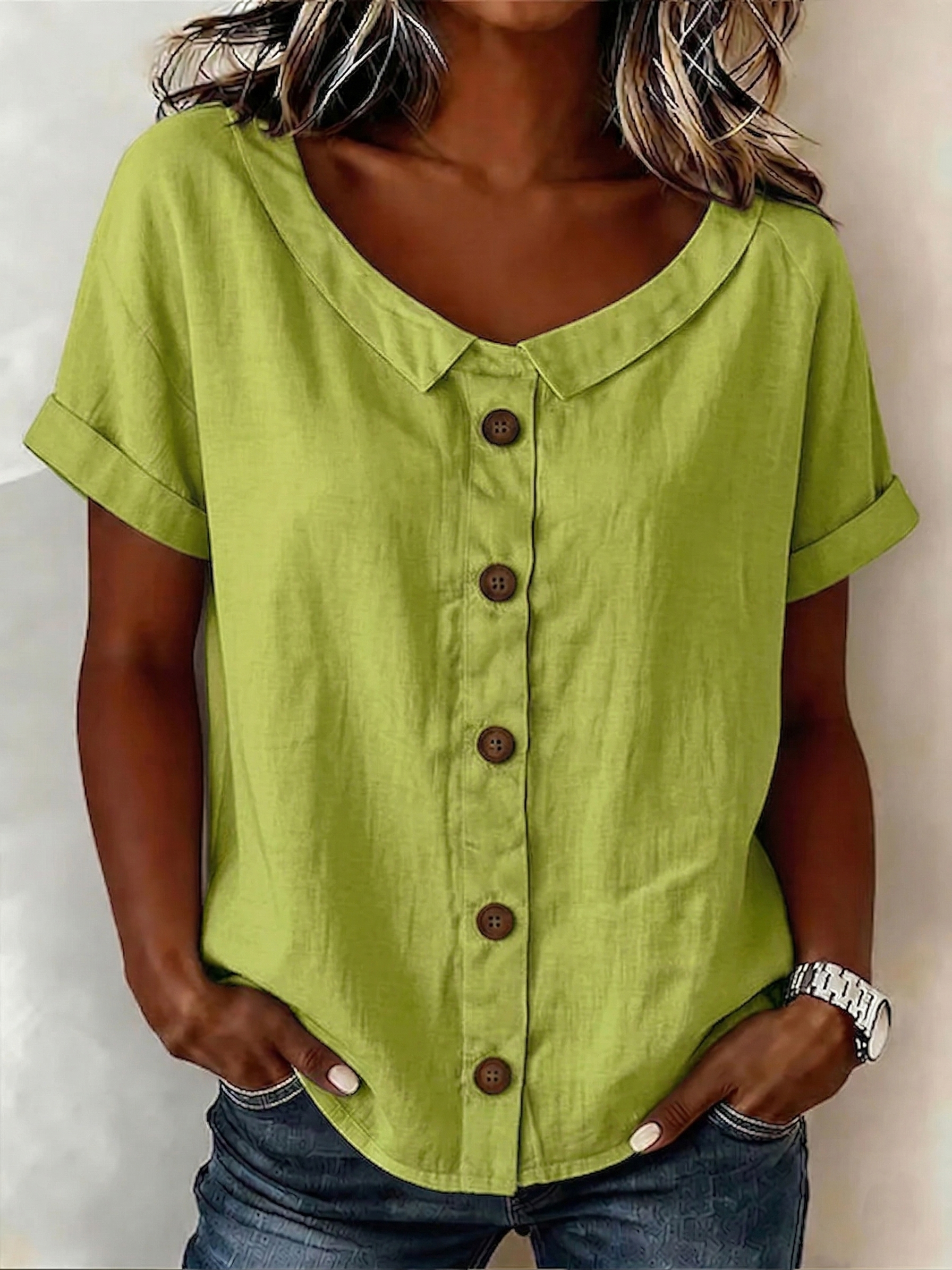 New Arrivals🔥 Women's Round-neck Short-sleeve Casual Loose Cotton-linen Tops