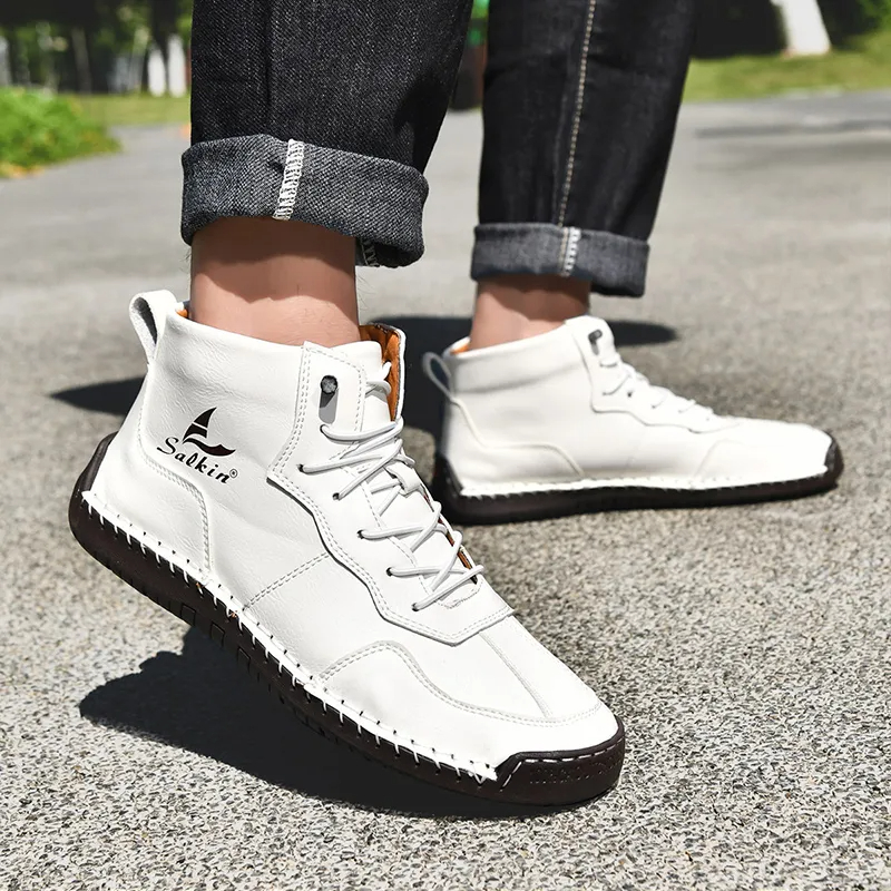 🎁Hot Sale 50% OFF⏳Clearance!! Mens Casual Leather Shoes Ankle Chukka Boots Slip On Lightweight Loafers Mid top Walking Driving Shoes for Male