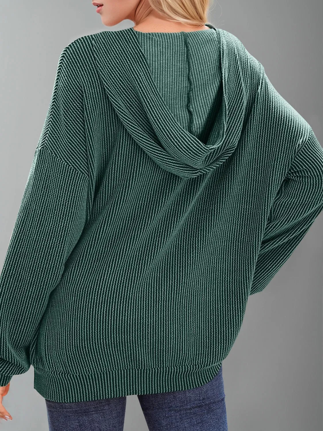 Women's Double Take Textured Kangaroo Pocket Long Sleeve Hoodie