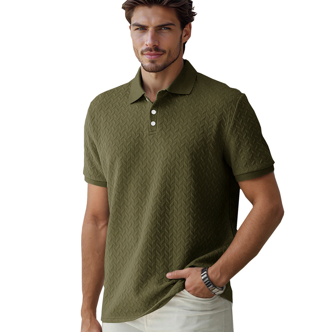 Men's Solid-Color Jacquard Short-Sleeve Casual Polo Shirt