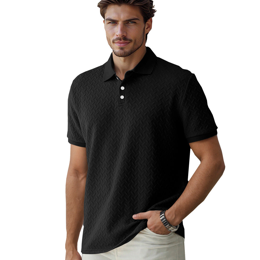 Men's Solid-Color Jacquard Short-Sleeve Casual Polo Shirt