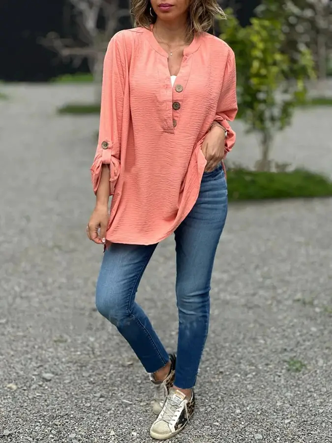 Women's Button Down Solid Color Long Sleeve Shirt