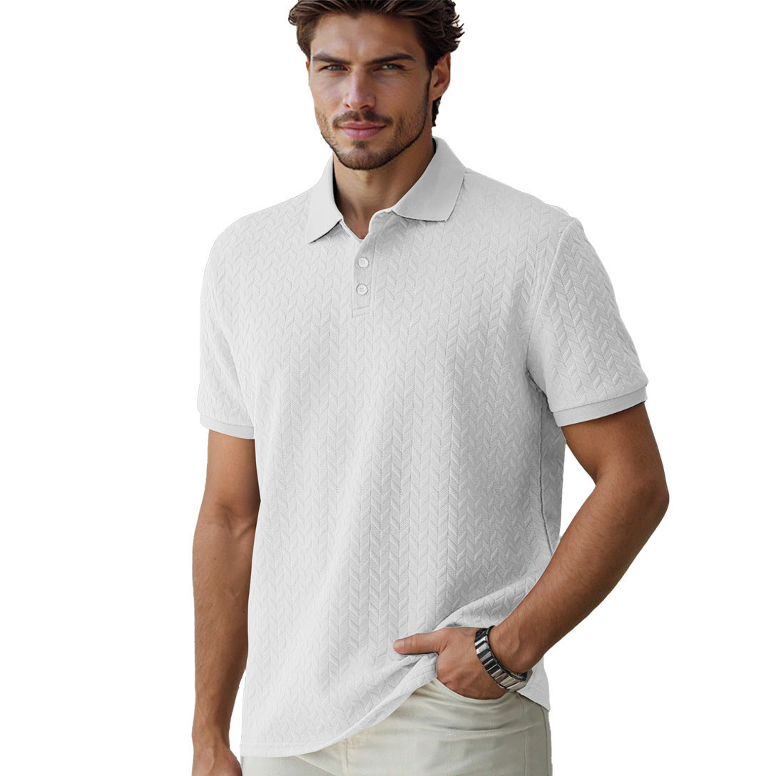 Men's Solid-Color Jacquard Short-Sleeve Casual Polo Shirt