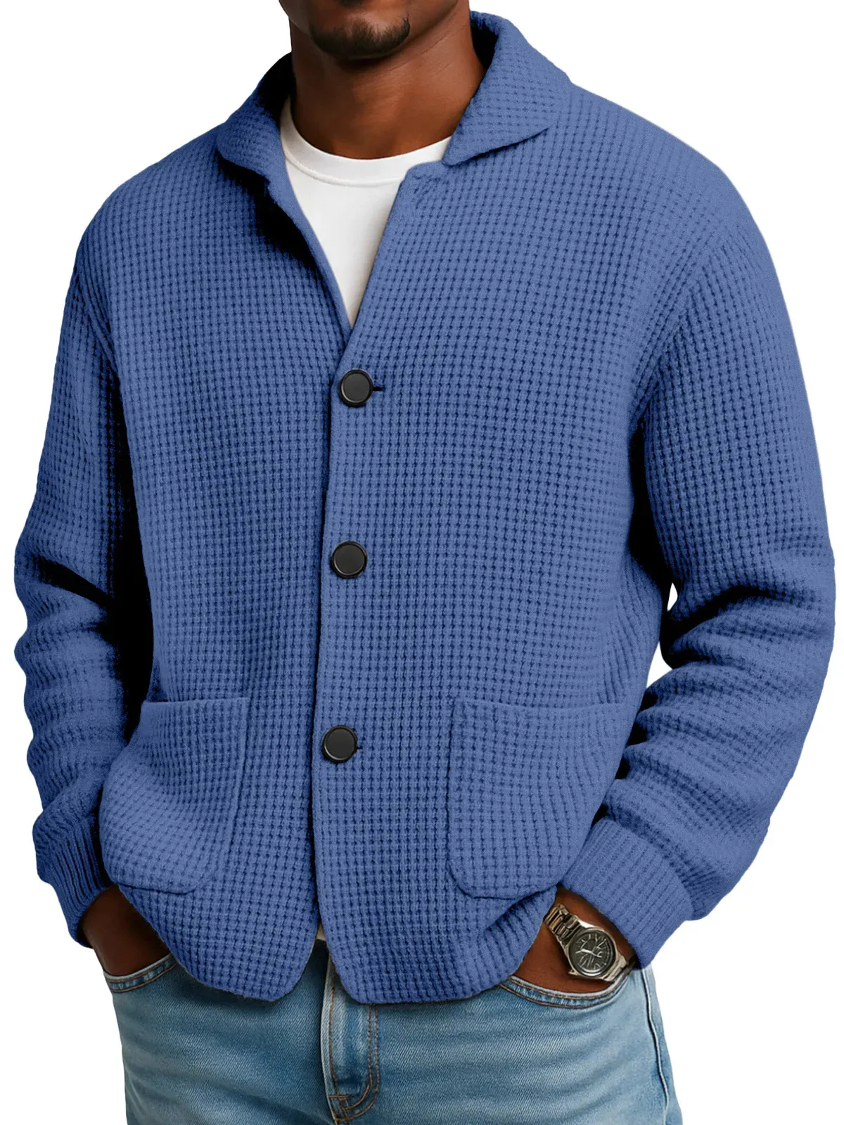 Men's Autumn And Winter Solid Color Stand Collar Knitted Sweater Jacket