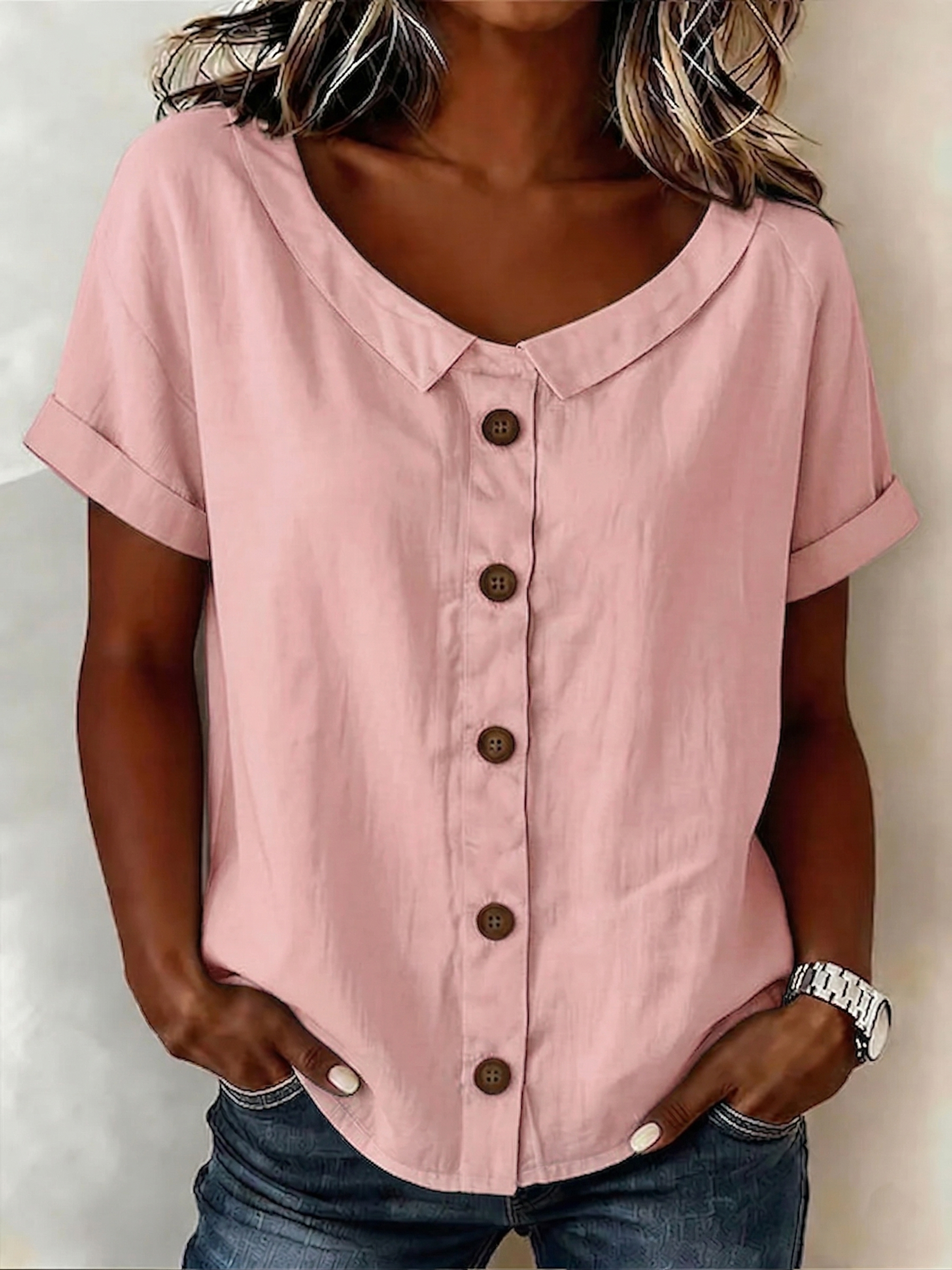 New Arrivals🔥 Women's Round-neck Short-sleeve Casual Loose Cotton-linen Tops