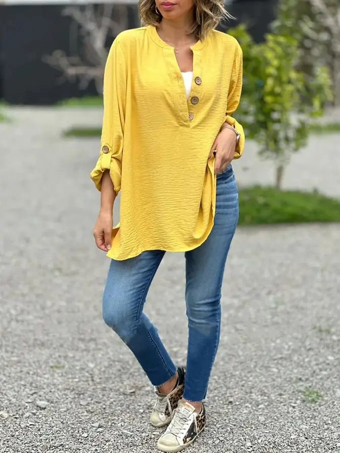 Women's Button Down Solid Color Long Sleeve Shirt