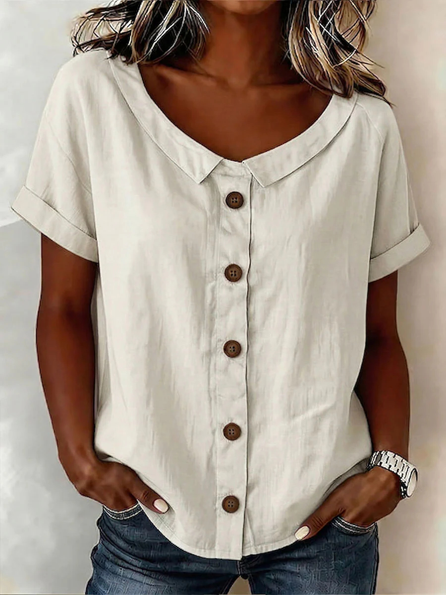New Arrivals🔥 Women's Round-neck Short-sleeve Casual Loose Cotton-linen Tops