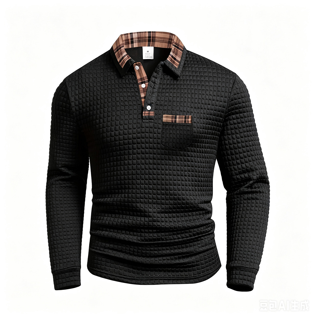 Men's Casual Solid-Color Checkered Polo Shirt