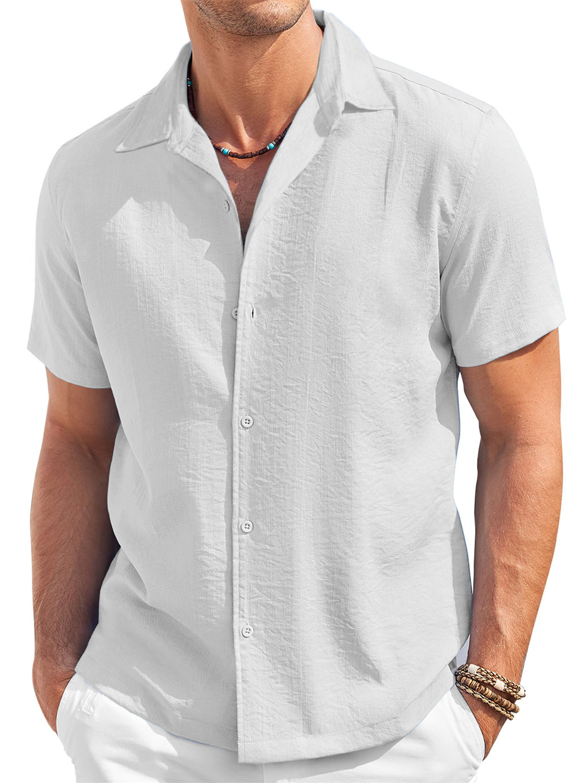 Men's Cotton And Linen Texture Comfortable Casual Daily Short-sleeved Shirt