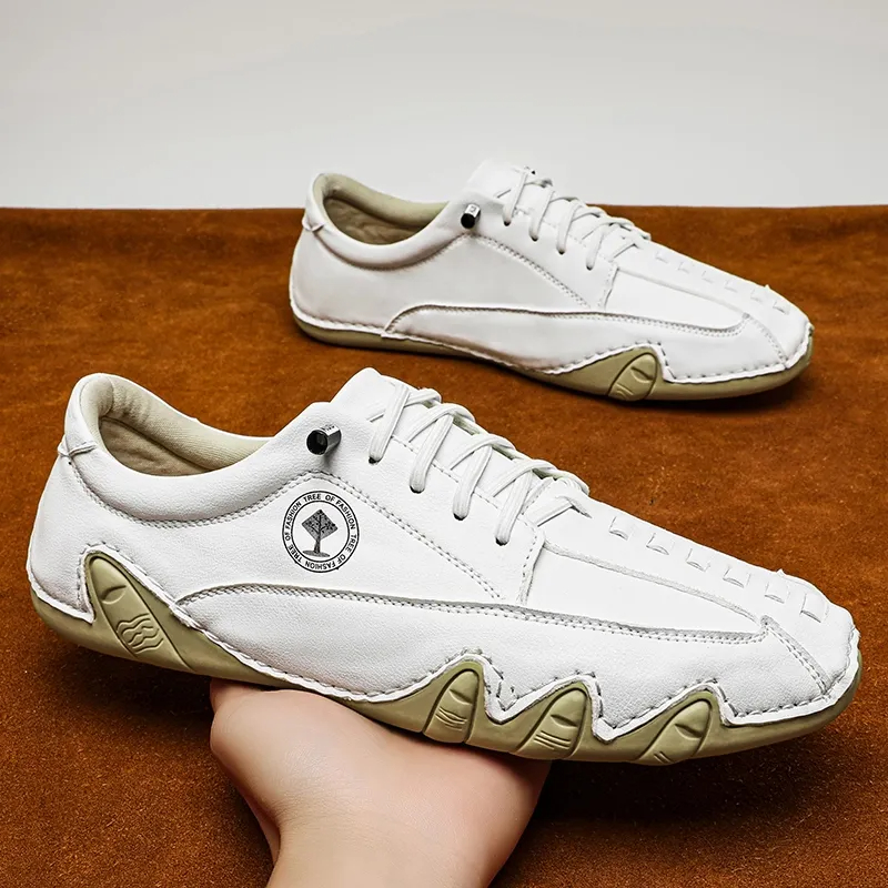 Men’s Handmade Premium Cowhide Leather Lace-Up Dress Shoes with Arch Support, Breathable for Summer Walking & Driving