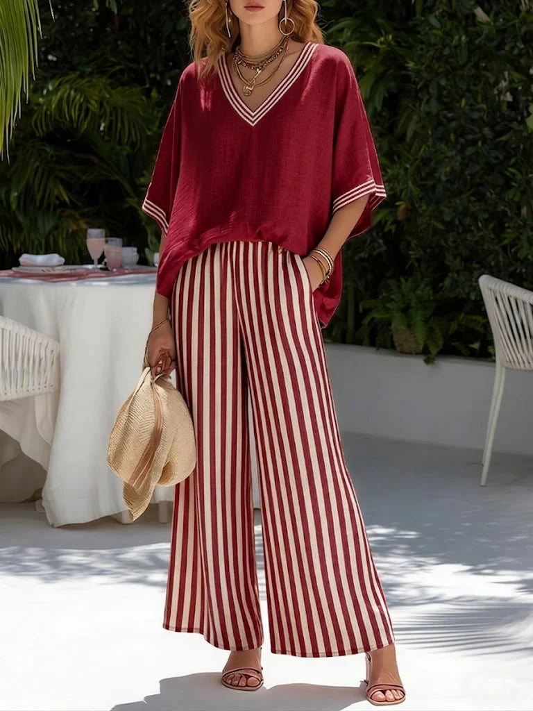 Casual striped linen two-piece set