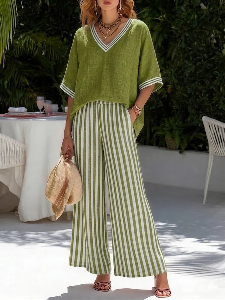 Casual striped linen two-piece set