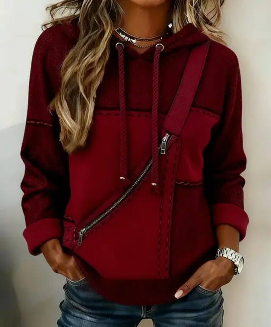 Women's Retro patchwork hooded sweatshirt, a versatile and casual top.