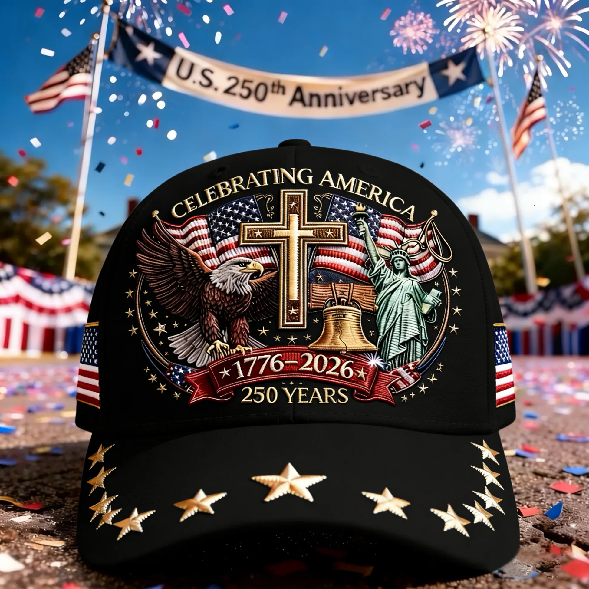 🦅Eagle & Liberty & Cross🎆United States 250th Anniversary Hat🧢