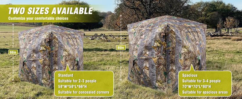 Hunting Blind 270&deg;/360&deg; See Through Ground Blinds with Silent Windows Carry Bag, Two Size Option Portable Hunting Tent for Deer Duck Turkey