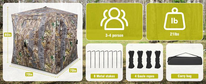 Hunting Blind 270&deg;/360&deg; See Through Ground Blinds with Silent Windows Carry Bag, Two Size Option Portable Hunting Tent for Deer Duck Turkey