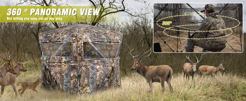 Hunting Blind 270&deg;/360&deg; See Through Ground Blinds with Silent Windows Carry Bag, Two Size Option Portable Hunting Tent for Deer Duck Turkey