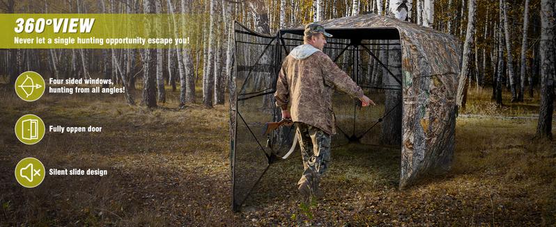 Hunting Blind 270&deg;/360&deg; See Through Ground Blinds with Silent Windows Carry Bag, Two Size Option Portable Hunting Tent for Deer Duck Turkey