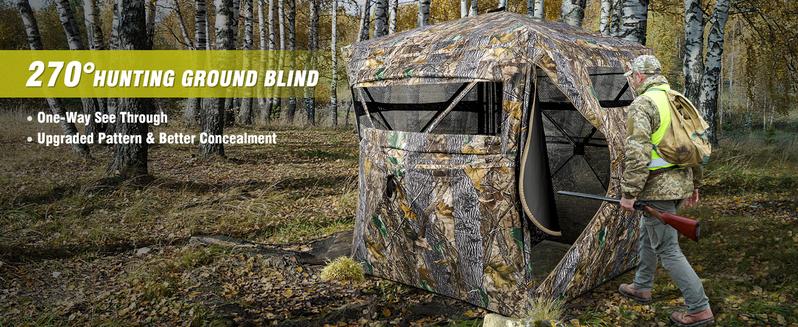Hunting Blind 270&deg;/360&deg; See Through Ground Blinds with Silent Windows Carry Bag, Two Size Option Portable Hunting Tent for Deer Duck Turkey