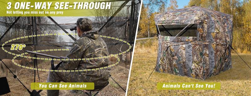 Hunting Blind 270&deg;/360&deg; See Through Ground Blinds with Silent Windows Carry Bag, Two Size Option Portable Hunting Tent for Deer Duck Turkey