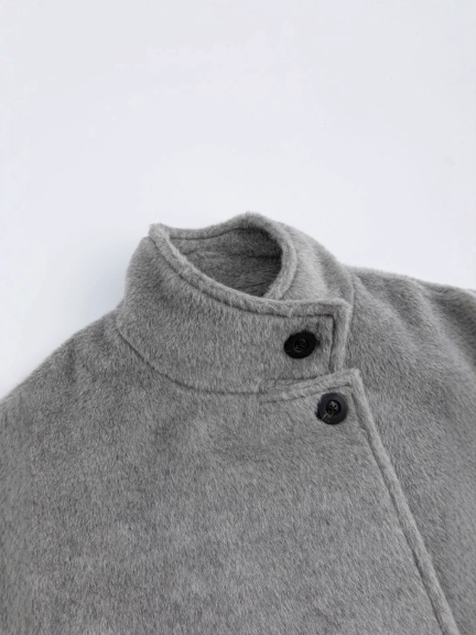 Women's long single-breasted wool coat with stand collar