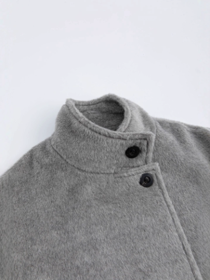 Women's long single-breasted wool coat with stand collar