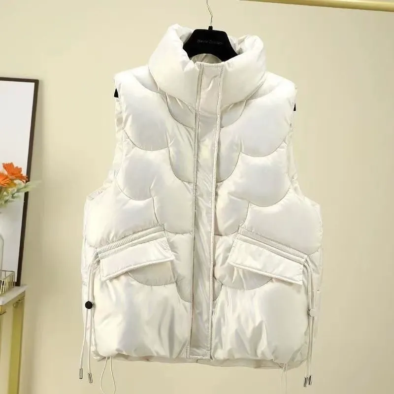 Loose-fitting down-filled vest coat for women