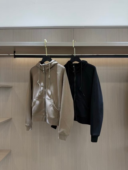 Athletic zip-up hooded cardigan sweatshirt