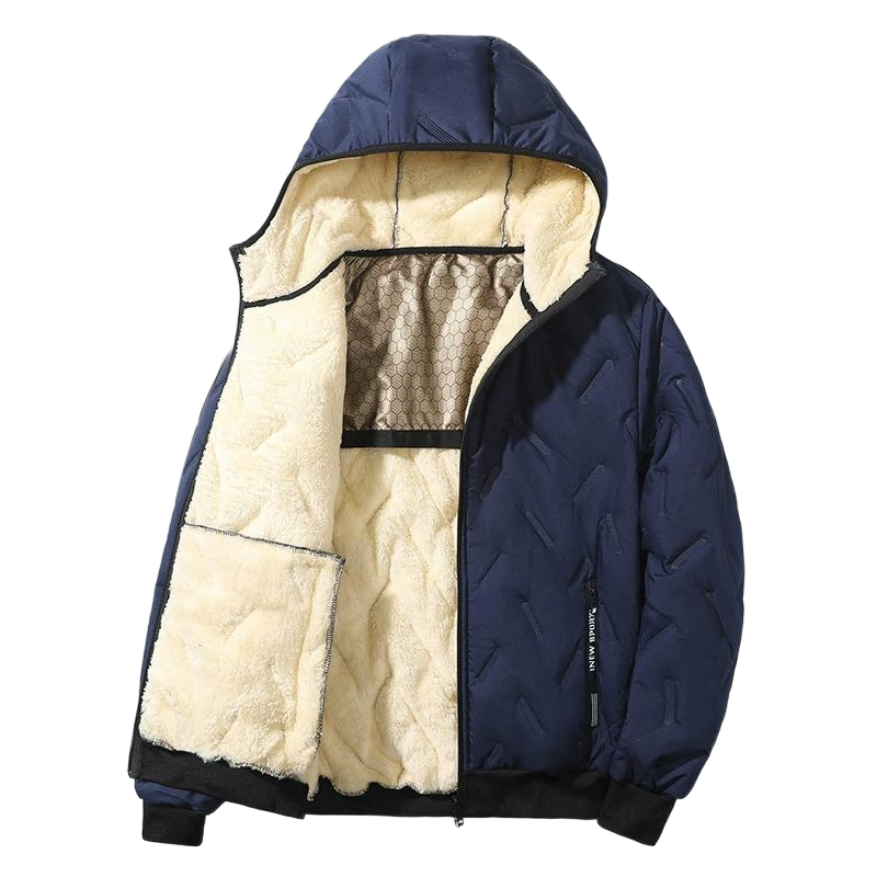 Men's hooded cotton-padded jacket with fleece lining, men's winter fleece-lined coat