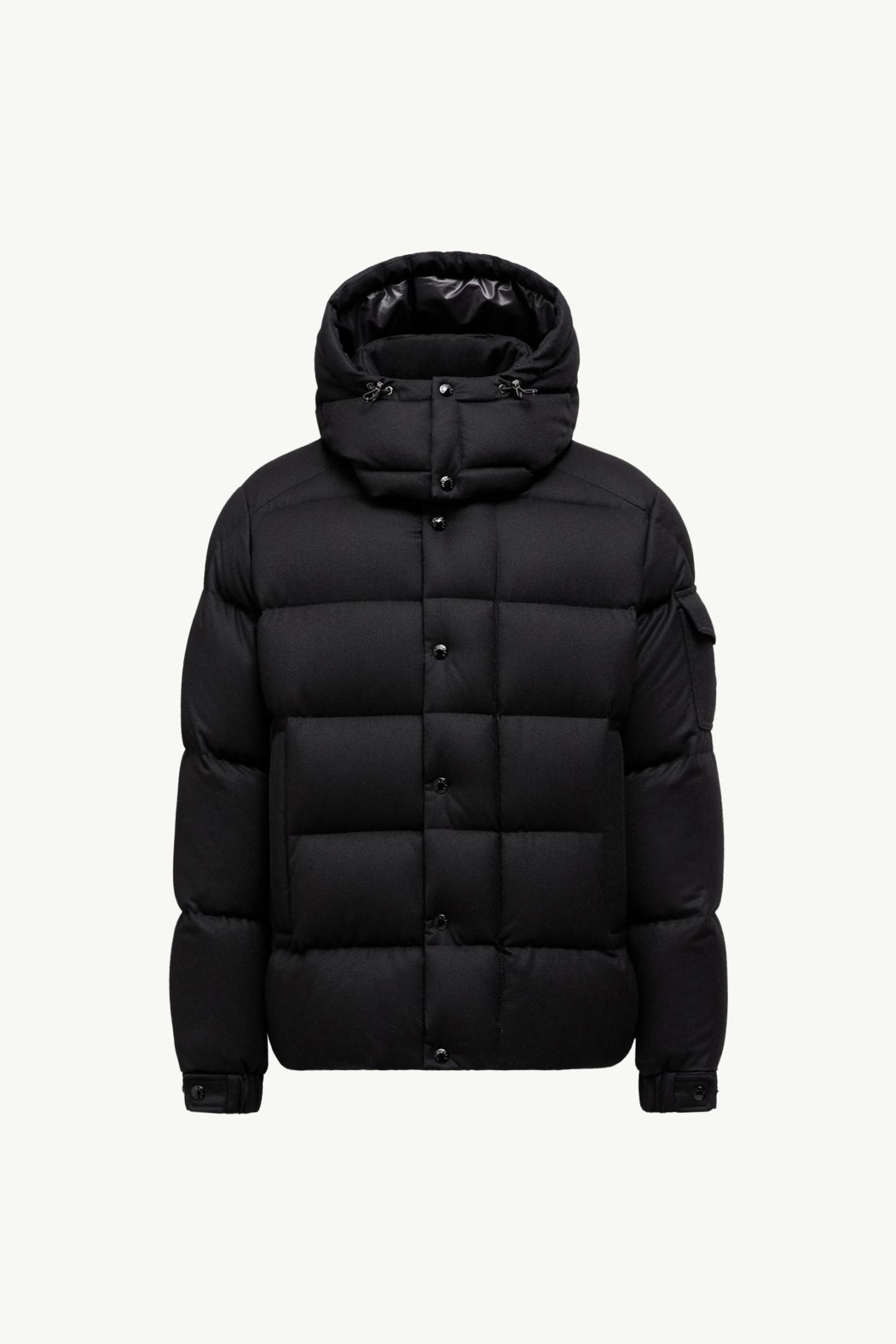 monthtcler Maya 70 Hooded Wool Flannel Short Down Jacket
